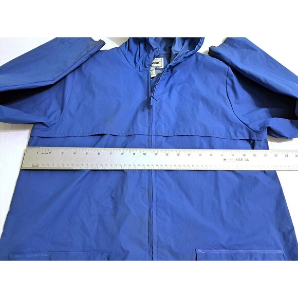 LL Bean PVC Rain Coat Jacket Parka Women's Medium Vintage Blue Waterproof Hooded - Picture 12 of 14